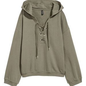 H&M Womens Hoodie Sweater with Lacing Khaki Green Size Small